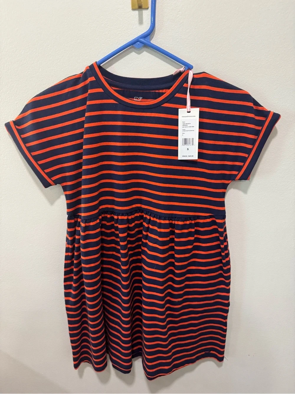 Vineyard Vines Navy and Red Striped Short Sleeve Knit Dress